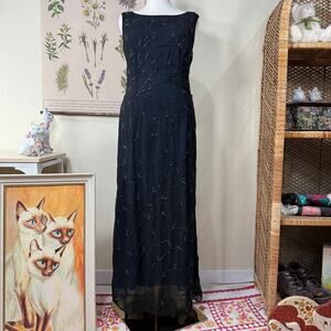 Vintage 90s Y2k Beaded Leaf Formal Dress Whimsigoth Dark Fairy Romantic Goth L